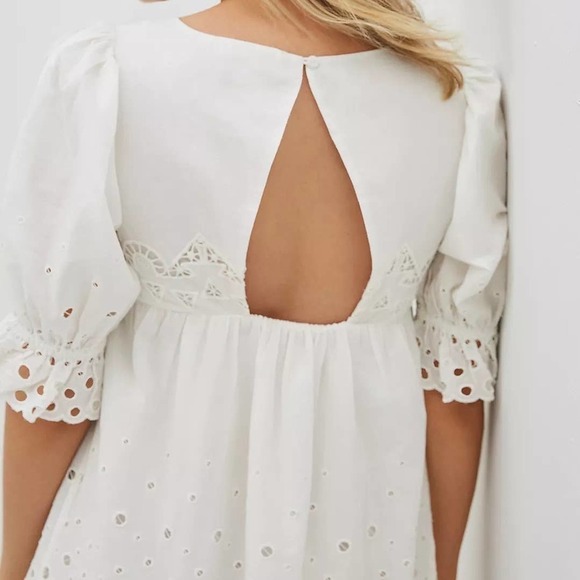 Anthro Audrina Forever That Girl White Eyelet Swing Dress Size Petite Large PL - Picture 6 of 16